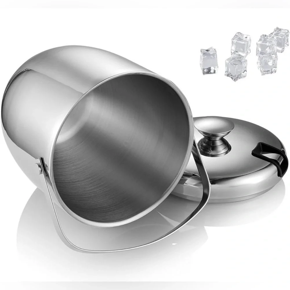MKRSD Stainless Steel Insulated Ice Bucket with Lid & Tongs 2.8L Double Wall